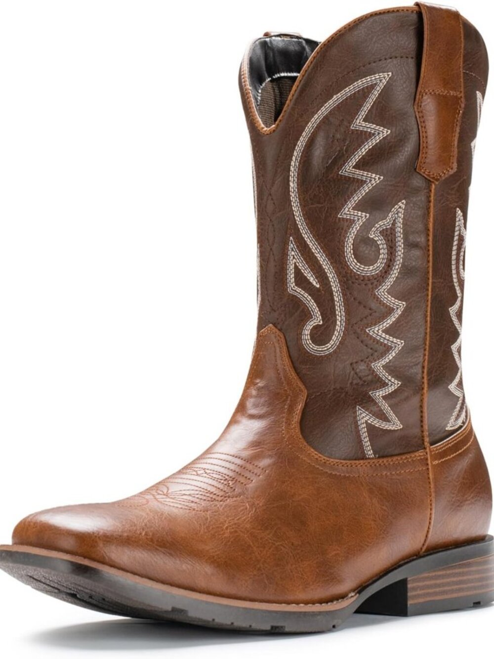 Stylish Men's Wide Square Toe Cowboy Boots - Retro Western Design, Comfortable